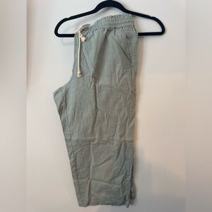 Women's Casual Green Linen Drawstring Cropped Pants